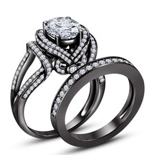 2 CT Round Lab Created Diamond Bridal Wedding Ring Set 14K Black Gold Over