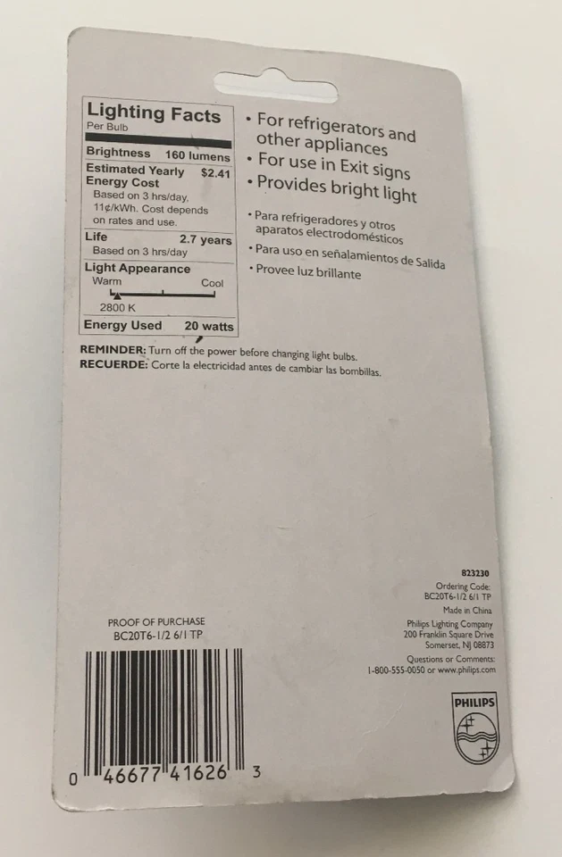 Philips 416263 Exit Sign 20-Watt T6-1/2 Clear Intermediate Base Light Bulb - Image 2 of 3