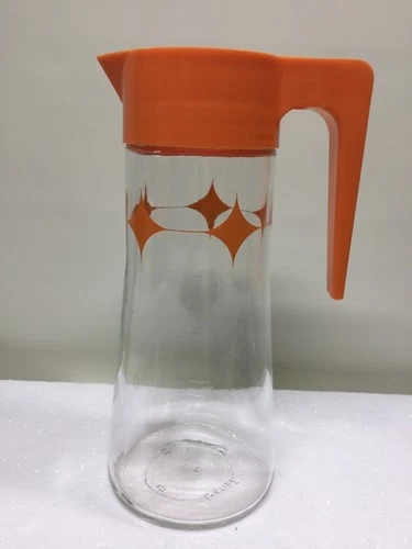 Vintage Anchor Hocking Orange Starburst Diamond Pattern Glass Tang Juice Pitcher