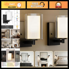 Modern Matte Black Wall Sconces - Set of 2, Stylish Vanity Lighting Fixtures