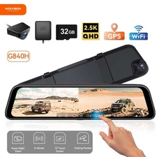 WOLFBOX G840H 12'' Mirror Dash Cam 2.5K+1080P With WiFi, GPS, Loop Recording