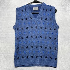 Vintage Le Tigre Sweater Vest Kids L 16-18 Blue Paisley V Neck Acrylic Ribbed