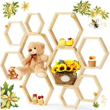10 Pcs Honey Comb Decorations 5 Sizes Wood Hexagon Shelves Honeycomb Centerpi...