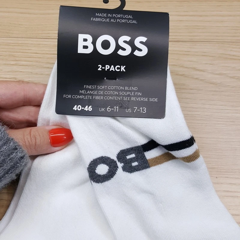 HUGO BOSS Low Cut Ankle Socks Mens 7-13 White 2-Pack Solid Logo Cotton Blend - Image 3 of 4