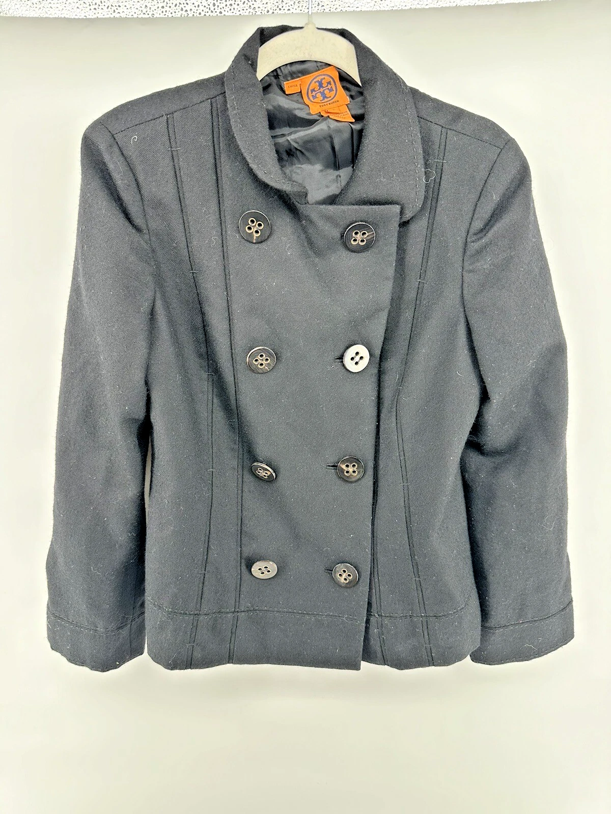 Cappotto blazer doppiopetto Tory Burch nero in maglia di lana taglia 4