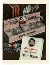 1945 Philip Morris Cigarettes Johnny Roventini Vintage Print Ad Christmas Carton