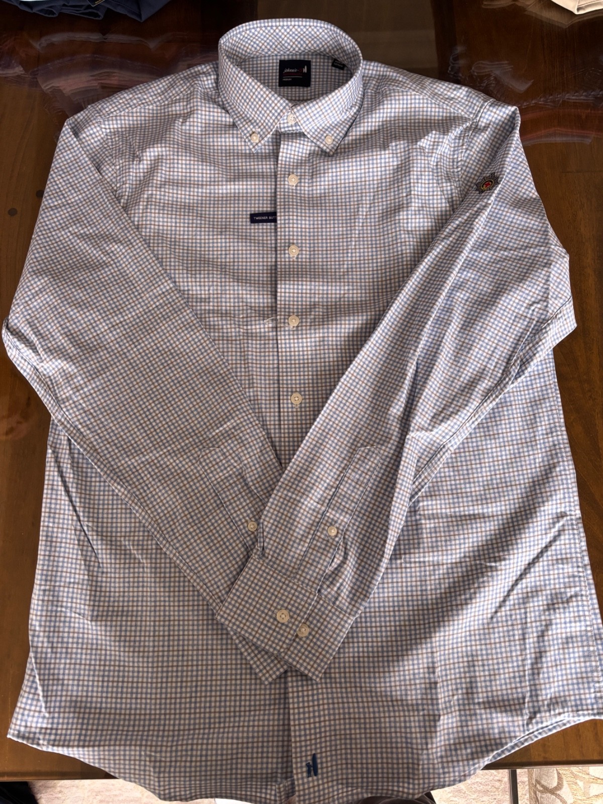 Nwt Men's Johnnie-O Button Down, Size: M, Color: Light Blue/Tan Plaid (M1.24)