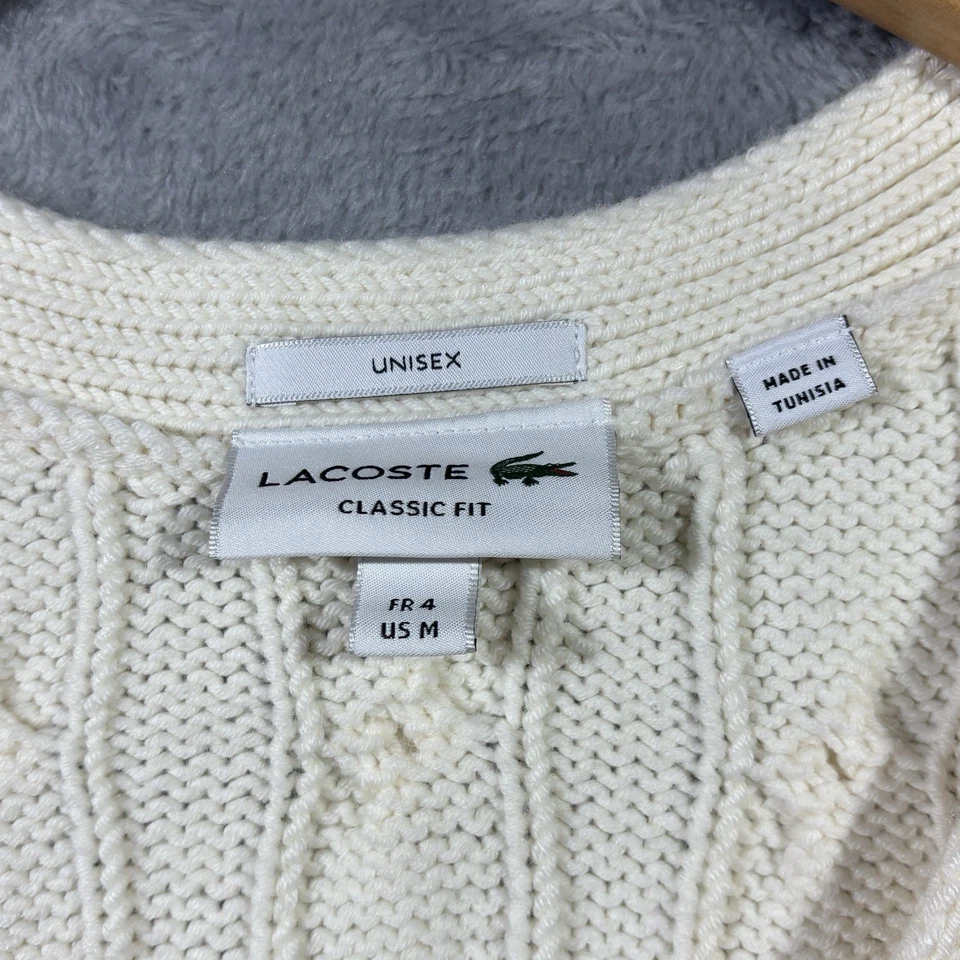 Cárdigan a Rayas Tejido con Cable Lacoste Adulto Mediano Blanco Unisex Tenis Grueso 2025 Foto 4 de 4
