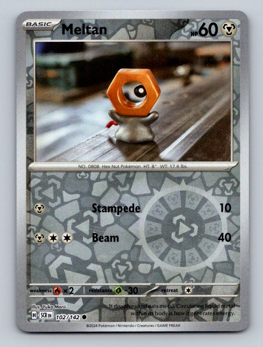 Meltan 102/142 Common Stellar Crown Pokemon Reverse Holo Lightly Played