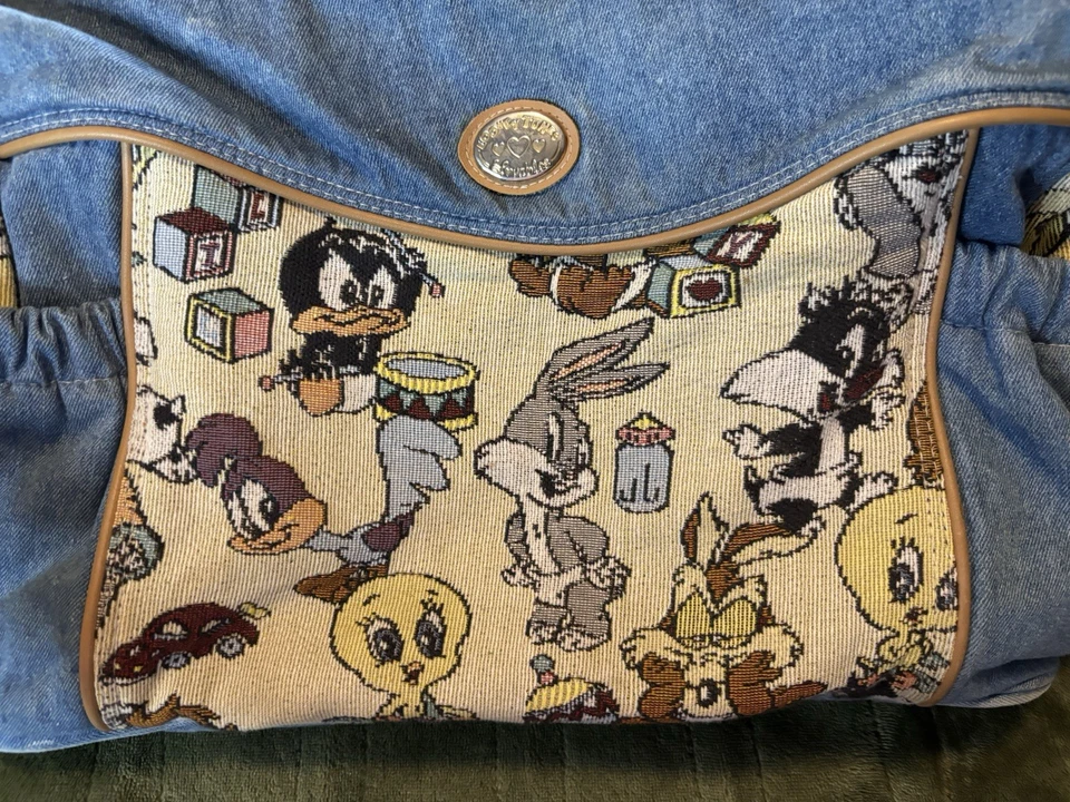 Винтажная сумка для подгузников Looney Tunes джинсовая ткань холст 90-е жуки кролик Tweety Сильвестр - Изображение 3 из 4