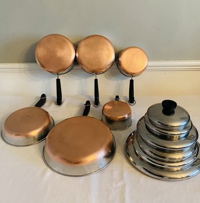 Vtg Revere Ware 1801 Copper Bottom 12pc Pre-68 Cookware Skillets Pots Pans Lids