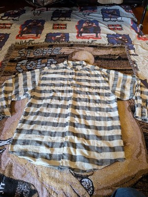 XL Vtg 90s Y2K Prison Stripes Acid House Cyber Club Rave Baggy Long Fit T-Shirt