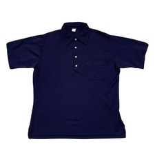 Vintage Hilton Polyester Bowling Polo Shirt L Navy Made in USA Stone Lake Pub