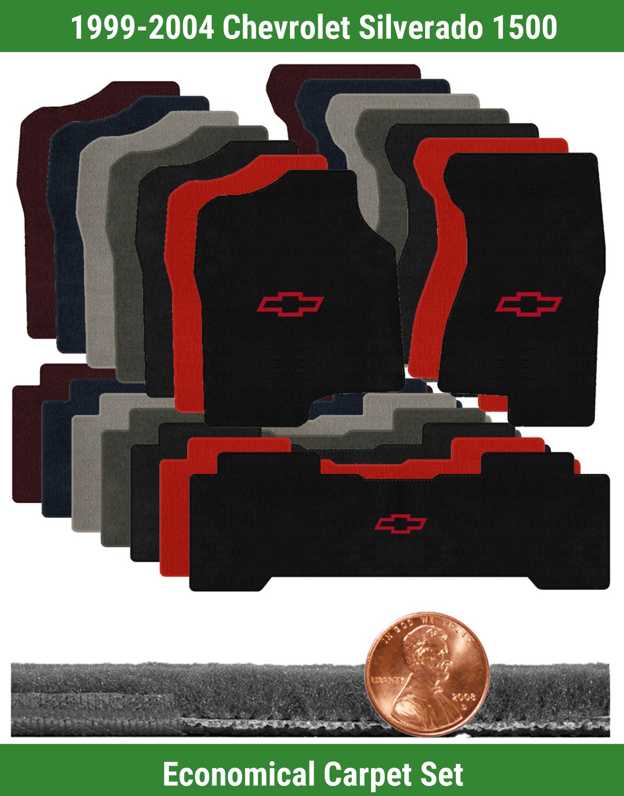 Custom Velourtex Mat Set for 99-04 Chevy Silverado 1500 w/Logo 3 pieces #9L9