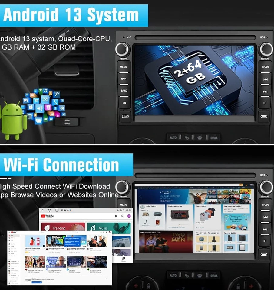 For GMC Sierra 2007-2013 Apple Carplay SWC Radio Android 13 GPS Stereo W/ Camera - Image 4 of 4