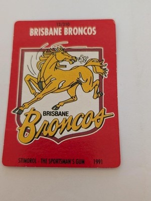 1991 Stimorol NRL Trading Card Brisbane Broncos Club Card #12/210
