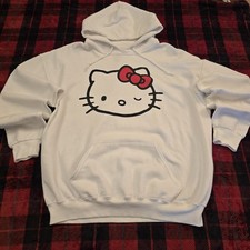 Hello Kitty Sanrio Women's White Graphic Print Fleece Hoodie w/ Pockets XL