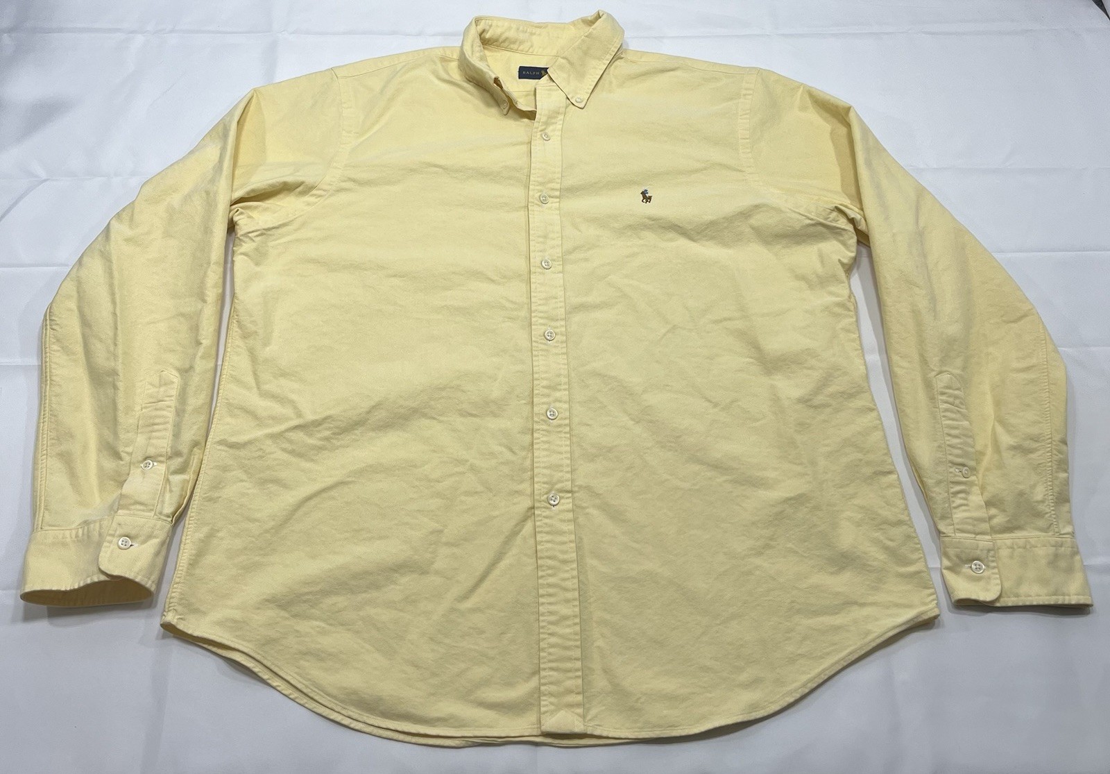 Ralph Lauren Performance Uomo XL Giallo Classico Bottoni Carne Pony Macchia