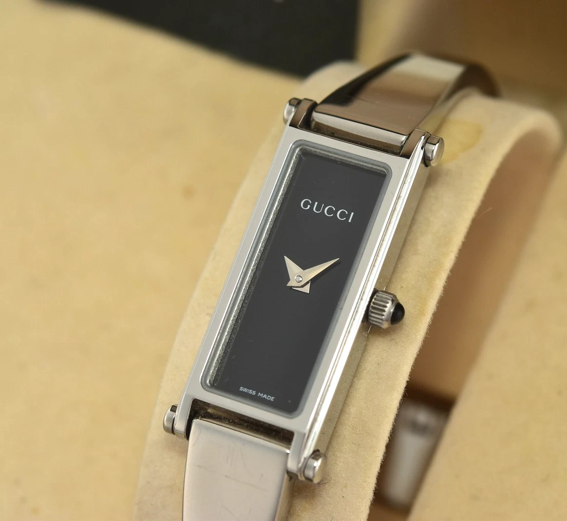 Scatola Orologio Vintage GUCCI 1500L Quadrante Nero Donna Quarzo Swiss Made Batteria Nuova