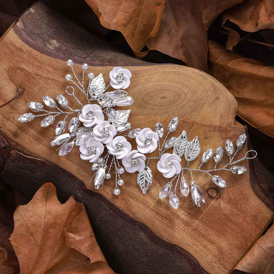 Handgefertigter Brautschmuck Mit Kristallen – Haarkrone / Kopfschmuck 50,8 Cm Für Hochzeit, Party & Abend (Silber)