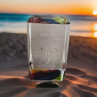 Floral Laser Etched Crystal Glass Cube Paper Weight Holographic 3D ...