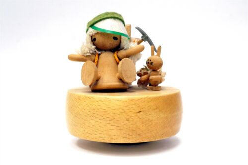 SCHMID Japan Climb Every Mountain Wooden Climber & Bunny Wind Up Music Box C1072 - Picture 1 of 4