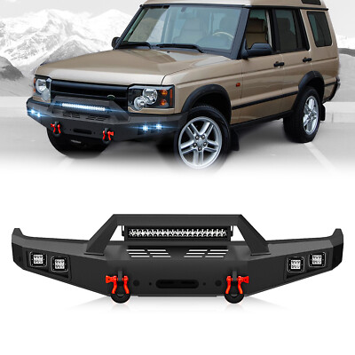 Front Bumper with LED Lights & Winch Plate For 1999-2004 Land Rover Discovery 2