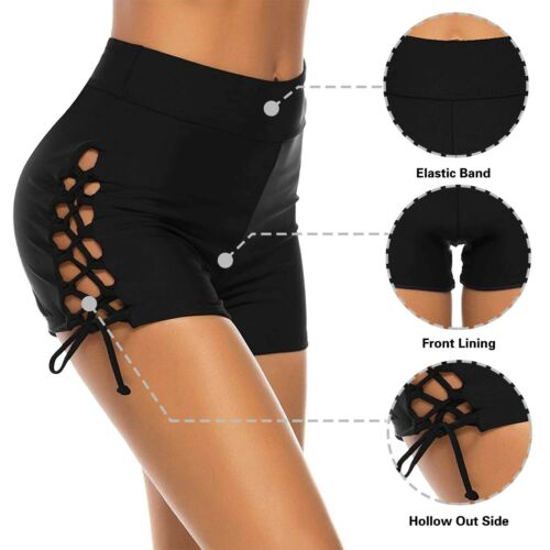 Women High Waisted Drawstring Swim Shorts Ruched Tummy Control Swimsuit Bottoms