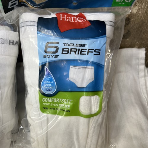 2 6 Packs 12 Total Hanes Boys Tagless Briefs White Size L 14-16 - Picture 2 of 4