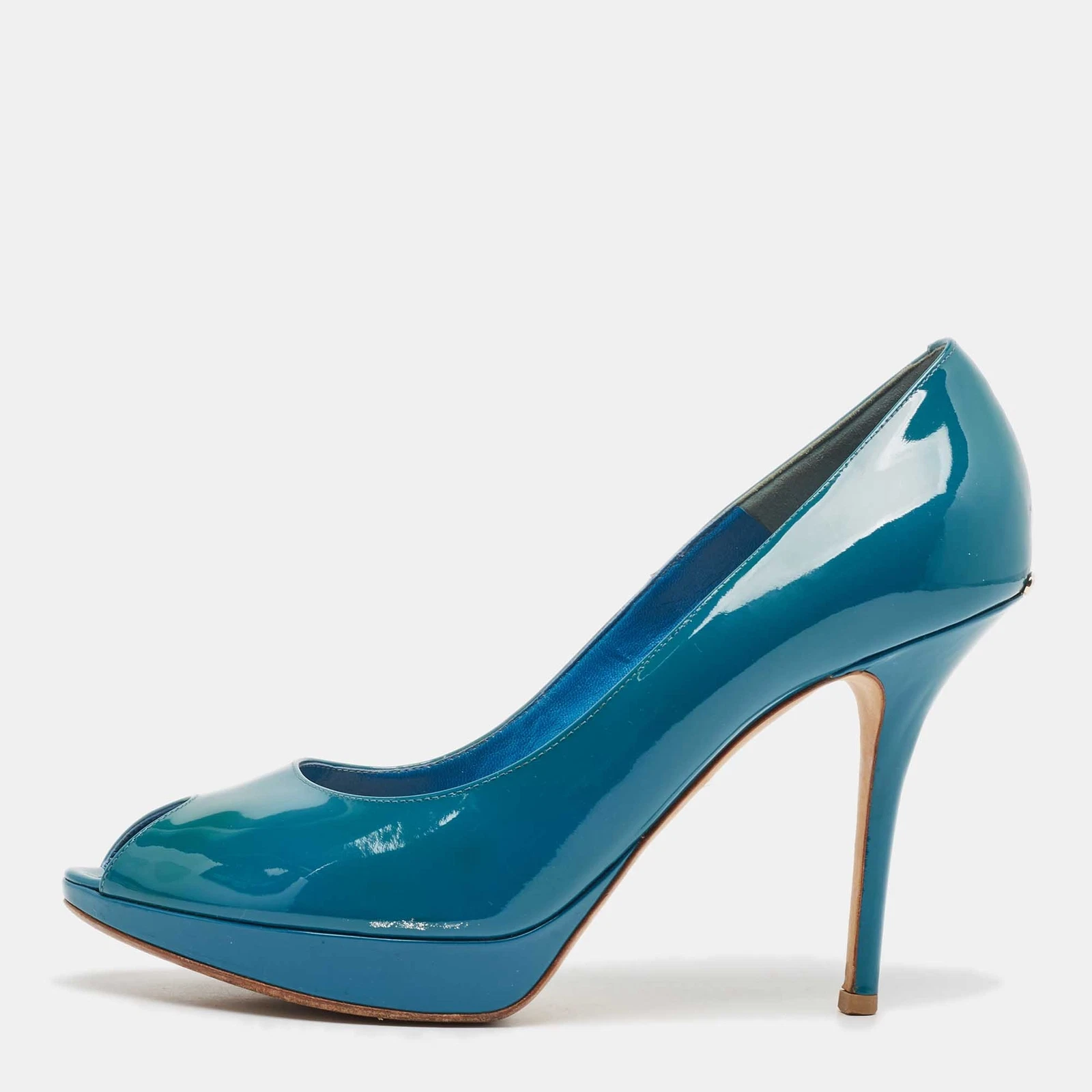 Escarpins bout ouvert Dior en cuir verni bleu Miss Dior 42