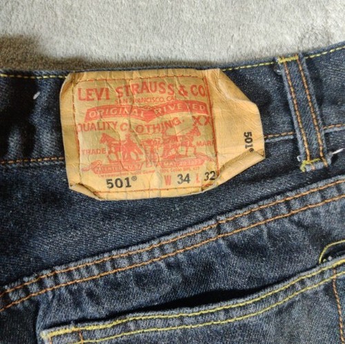 Levis Jeans Mens 34x27 Blue Dark Washed 501 XX Denim Cotton Straight Leg - Picture 7 of 8