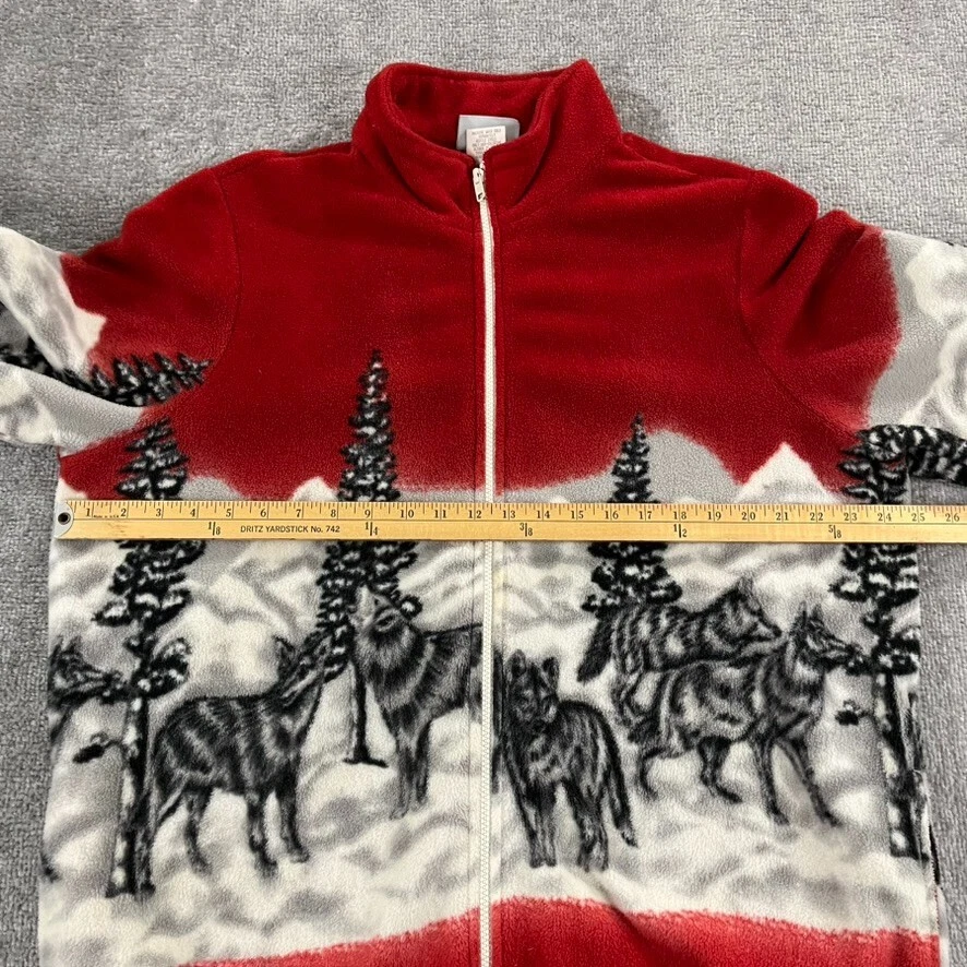 Chaqueta Suéter BLAIR Mujer Grande Roja Blanca Lobo Lobos Naturaleza AOP Vellón Años 90 Foto 4 de 4