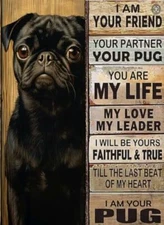 5D Diamond Art Painting by Number Kits for Adults Black Pug Dog and Text 