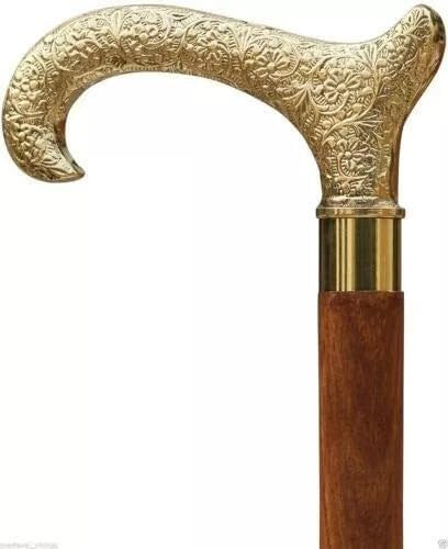 Handmade Solid Brass Handle Wooden Walking Stick … - image 1