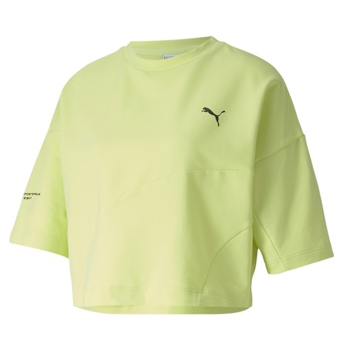Puma Womens Evide Form Stripe Crop Tee Size-XL Color-Sunny Lime