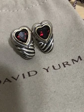 David Yurman 14k & Sterling Garnet Hart Shrimp Earrings