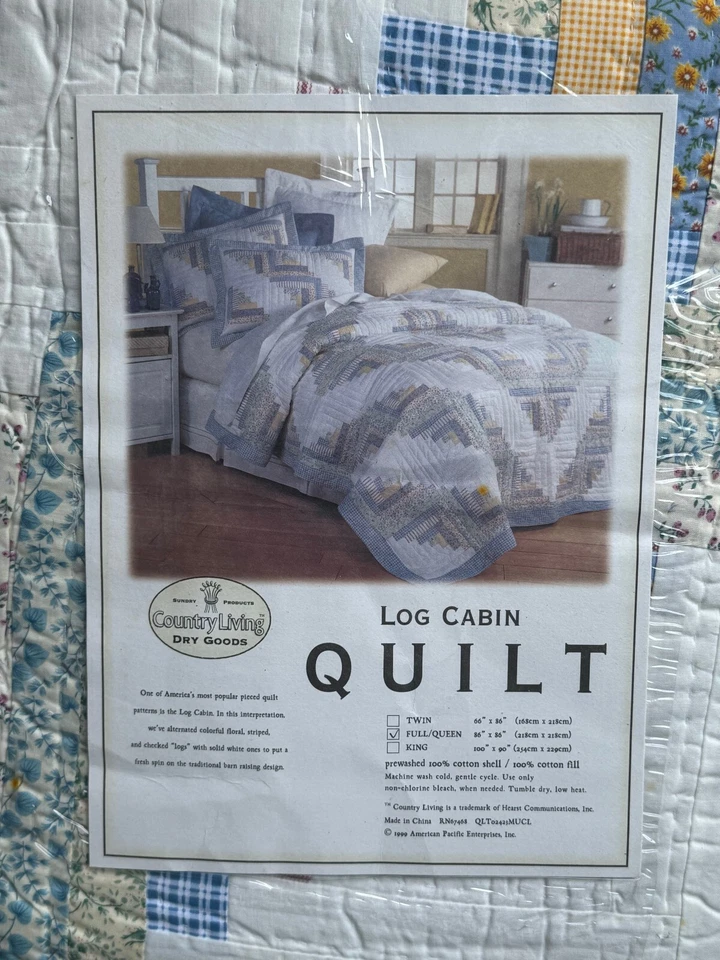 Edredón vintage 1999 Country Living multicolor cabaña de troncos 100 % algodón-completo/queen Foto 3 de 4