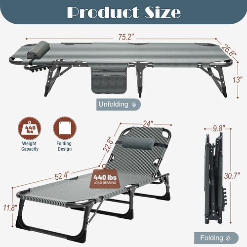 NAIZEA Folding Chair Chaise 4 Position Adjustable Cot Adult Folding 2-side Color - Picture 2 of 17