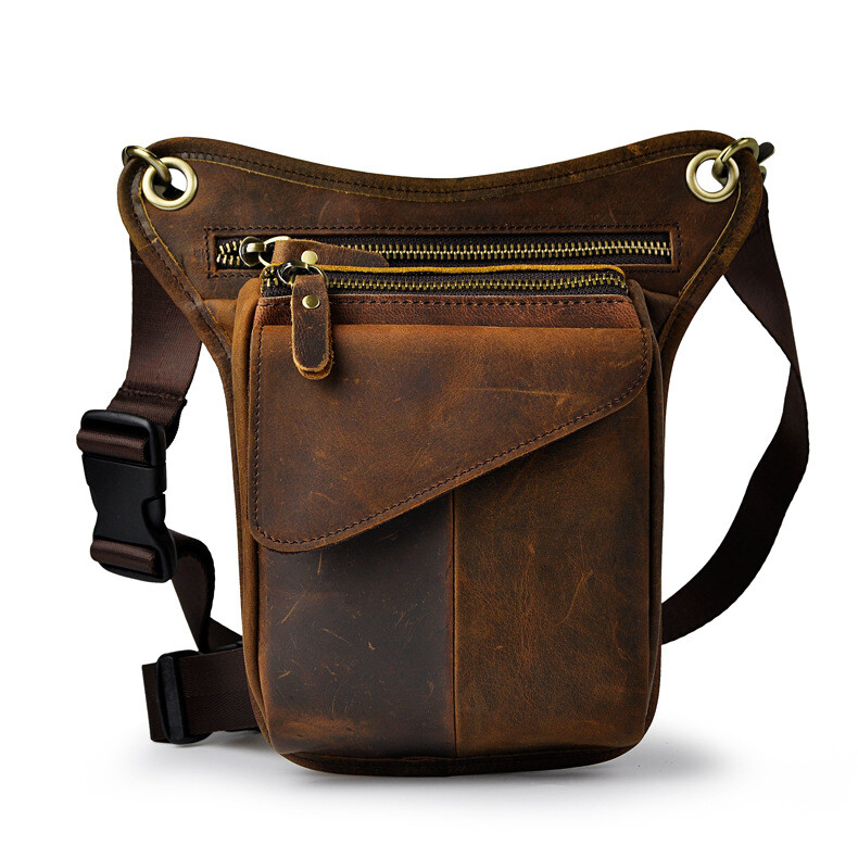 Mens Real Leather Sling Shoulder Messenger Bag Waist Pack Drop Leg Thigh Bag