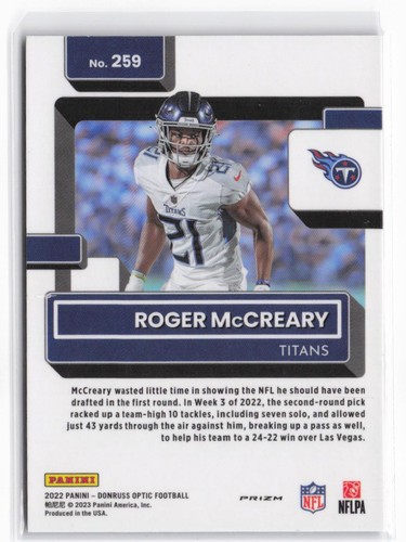 2022 Donruss Optic Roger McCreary Rated Rookie #259 Purple Shock Prizm - Picture 2 of 2