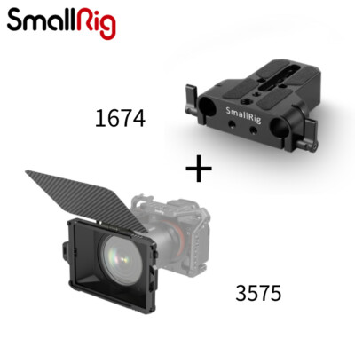SmallRig Mini Matte Box Lite 3575 + Camera Baseplate Dual 15mm Rod Clamp 1674