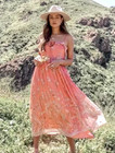 Spell & The Gypsy ~ Hendrix Strappy Maxi Dress Pink Peach Sparkle L AU 12 14 16