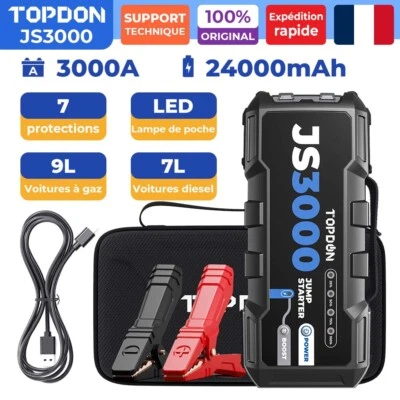 TOPDON JS3000 Auto Démarreur 3000A Powerbank Jump Starter Booster 24000mAh - Photo 1/4