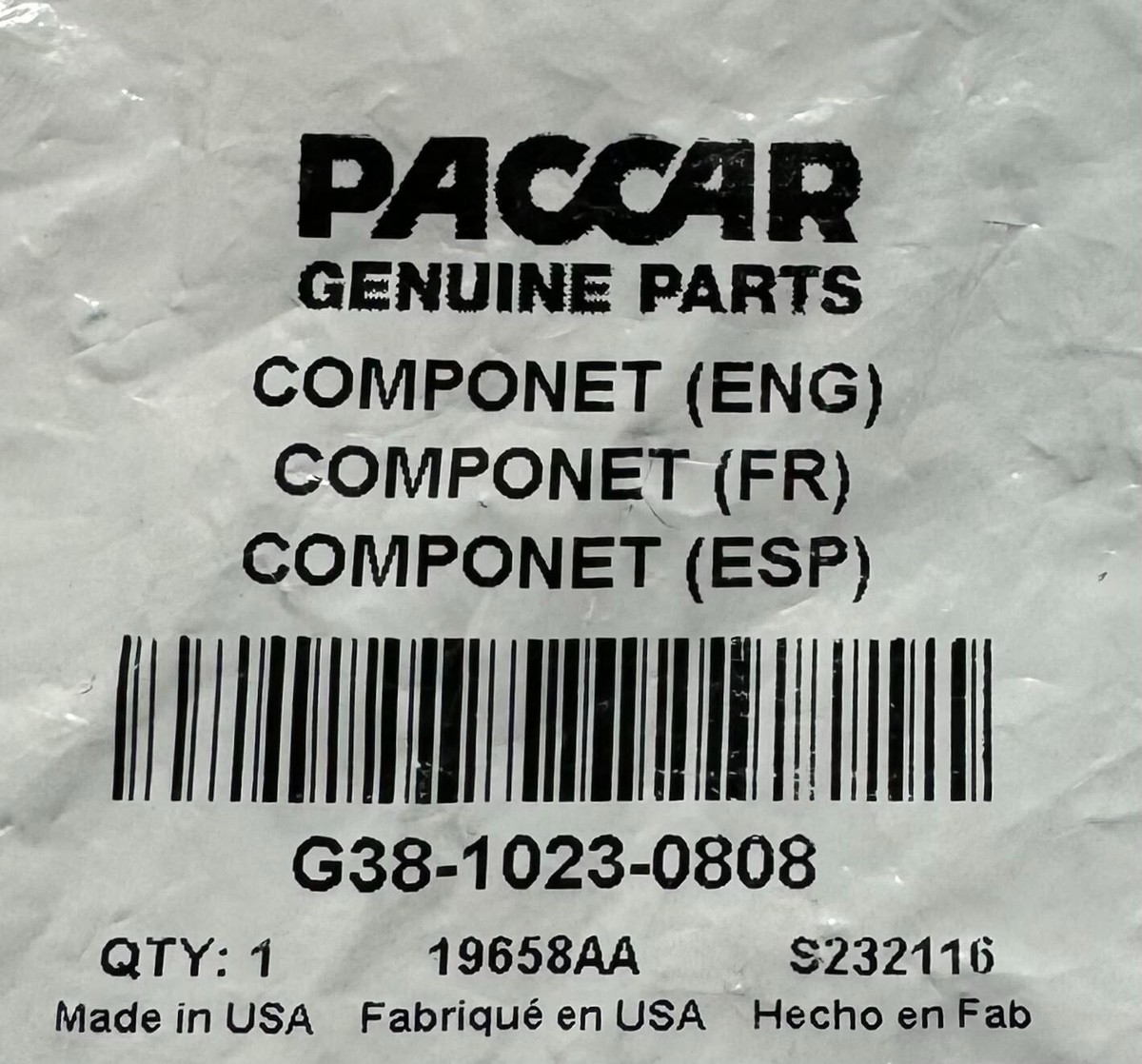 G38-1023-0808 Genuine Paccar Straight Fitting #8 Male NPT to