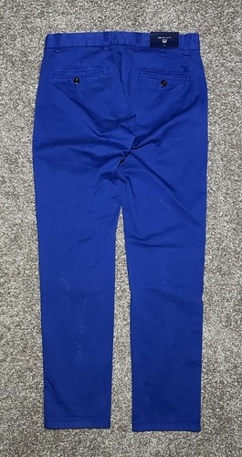 GANT Herren Hose Chino einfarbig blau schmal bequem vorne flach Größe 30/32 "in Neu mit Etikett - Bild 2 von 24