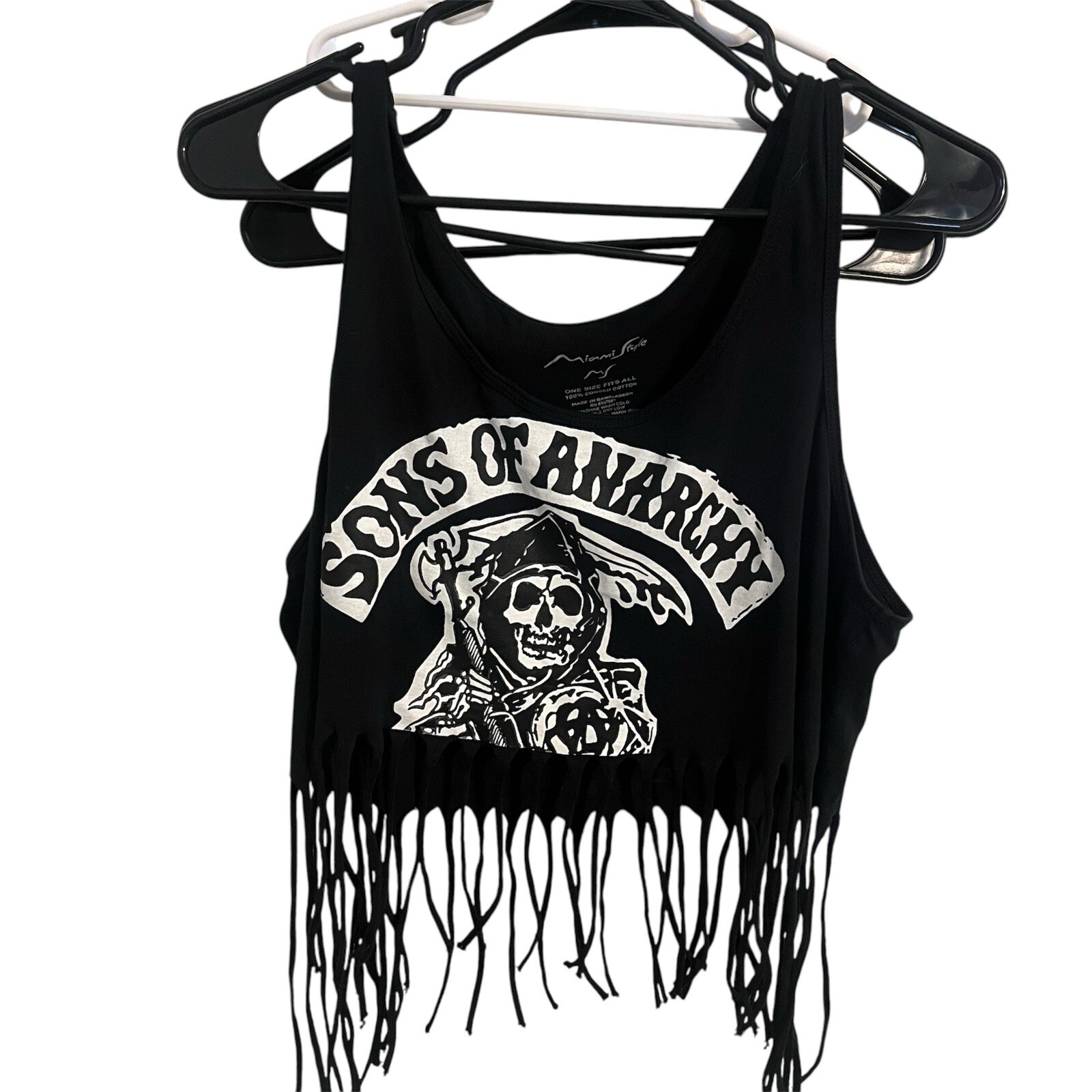 Women’s Sons of Anarchy Black Fringe Custom Top | Miami Style | One Size M or L
