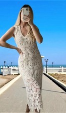 $ 89 BLOGGER FAVE!!!❤️ZARA Cotton Midi Sleeveless Macrame White Knit DRESS sz M