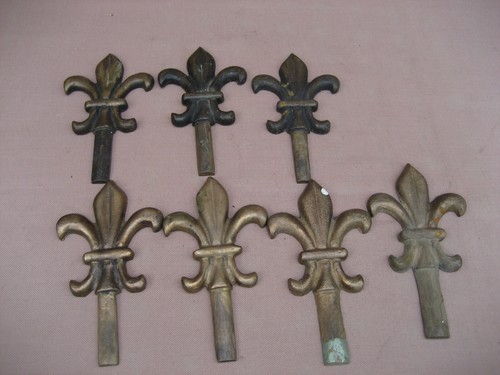 7 Vintage Brass Bronze Gate Fence Top Finials Topper 6" Parts Style Fleur-de-lis - Picture 8 of 13