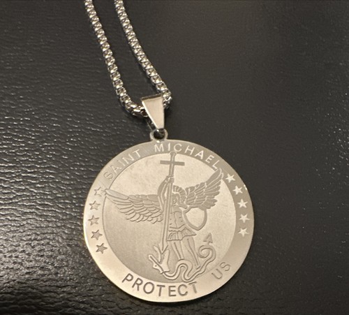 Saint Michael Pendant Necklace With Short 19 Inch Necklace - Great Gift - Picture 3 of 5