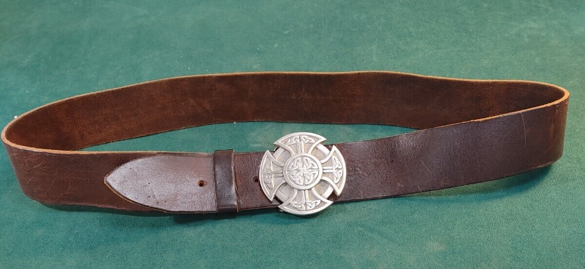 leather belt with celtic pewter belt buckle-image